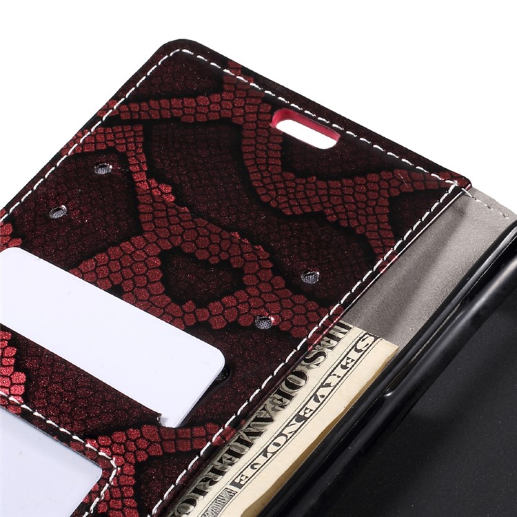 Snake Texture Leather Wallet Phone Case for Samsung Galaxy J7 (2017) - Wine Red-9