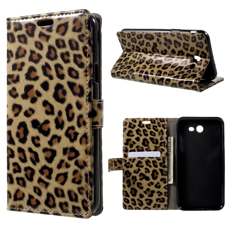 For Samsung Galaxy J7 (2017) Glossy Leopard PU Leather Wallet Case with Stand-1