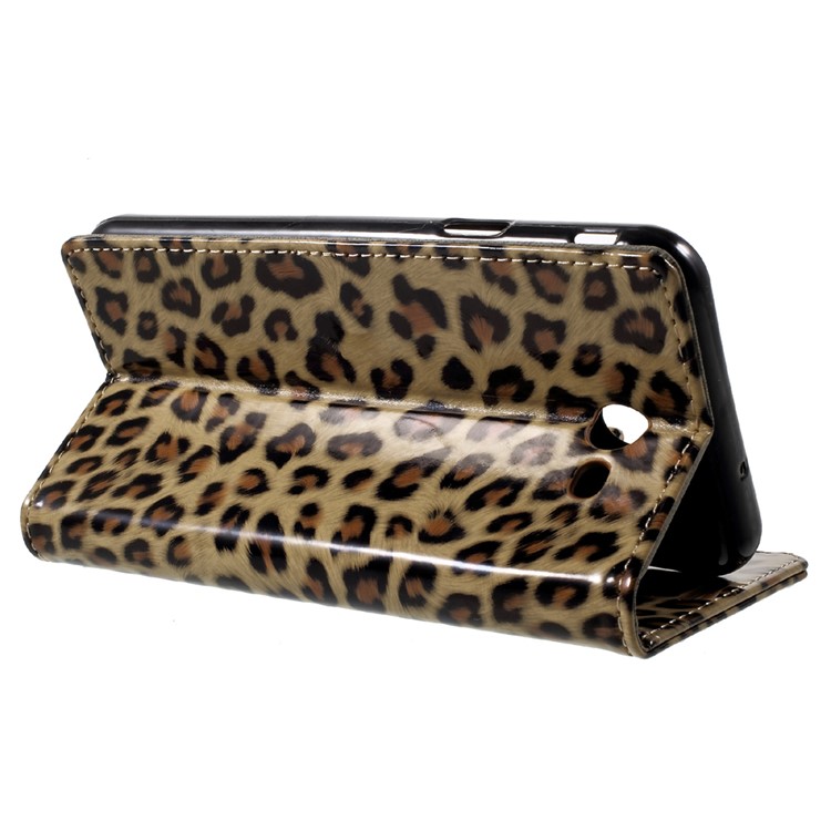 For Samsung Galaxy J7 (2017) Glossy Leopard PU Leather Wallet Case with Stand-4