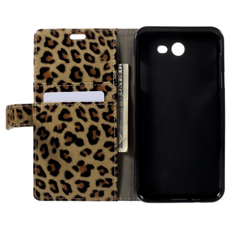 For Samsung Galaxy J7 (2017) Glossy Leopard PU Leather Wallet Case with Stand-5