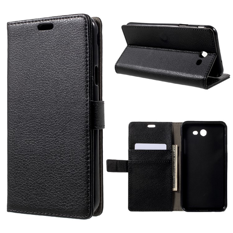 Lychee Texture Leather Wallet Stand Case for Samsung Galaxy J7 (2017) - Black-1
