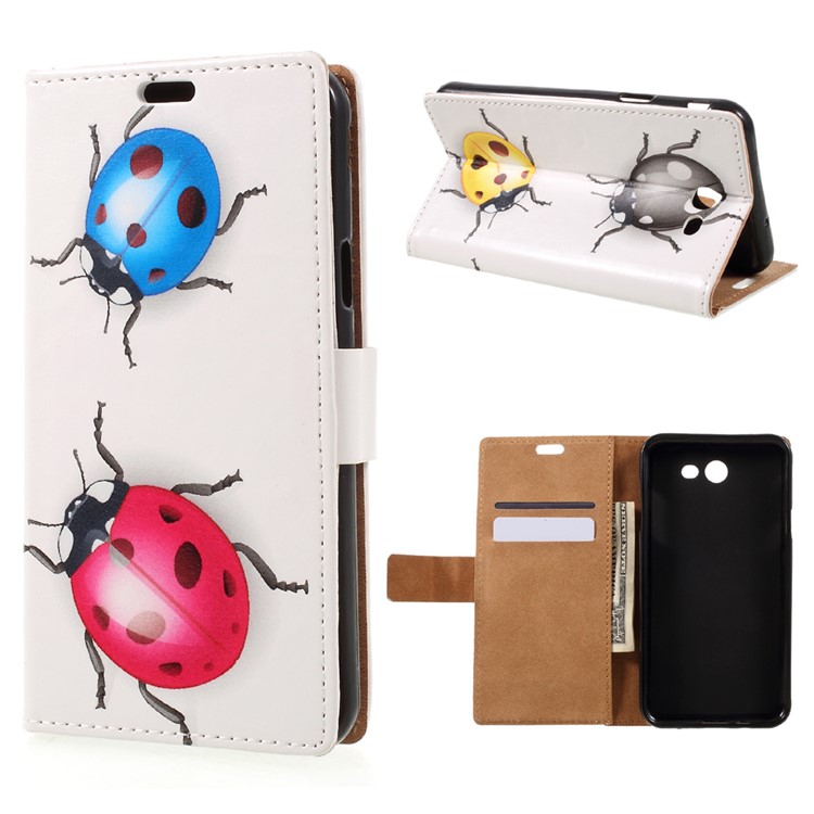 Patterned Leather Stand Case Protector for Samsung Galaxy J7 (2017) - Colorized Ladybugs-1