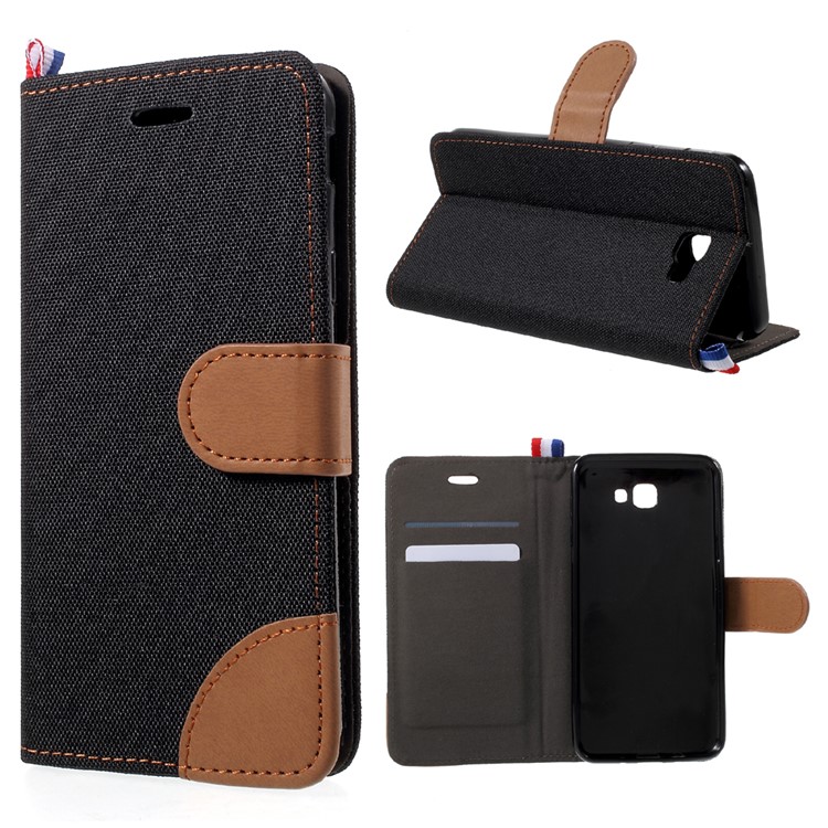England Style Jean Cloth Leather Card Holder Cell Phone Case for Samsung Galaxy J5 (2017) - Black-1
