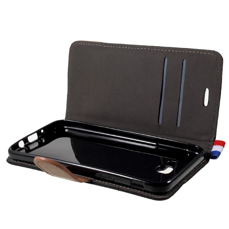 England Style Jean Cloth Leather Card Holder Cell Phone Case for Samsung Galaxy J5 (2017) - Black-10