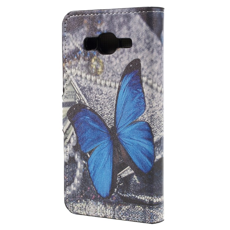 Patterned Leather Wallet Stand Cover for Samsung Galaxy J2 Prime / Grand Prime Plus - Blue Butterfly-2