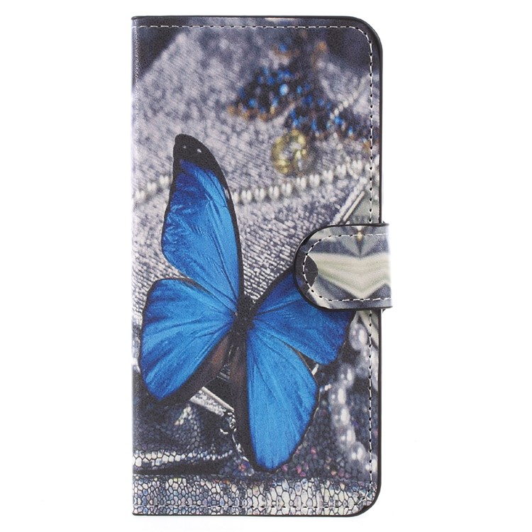Patterned Leather Wallet Stand Cover for Samsung Galaxy J2 Prime / Grand Prime Plus - Blue Butterfly-3