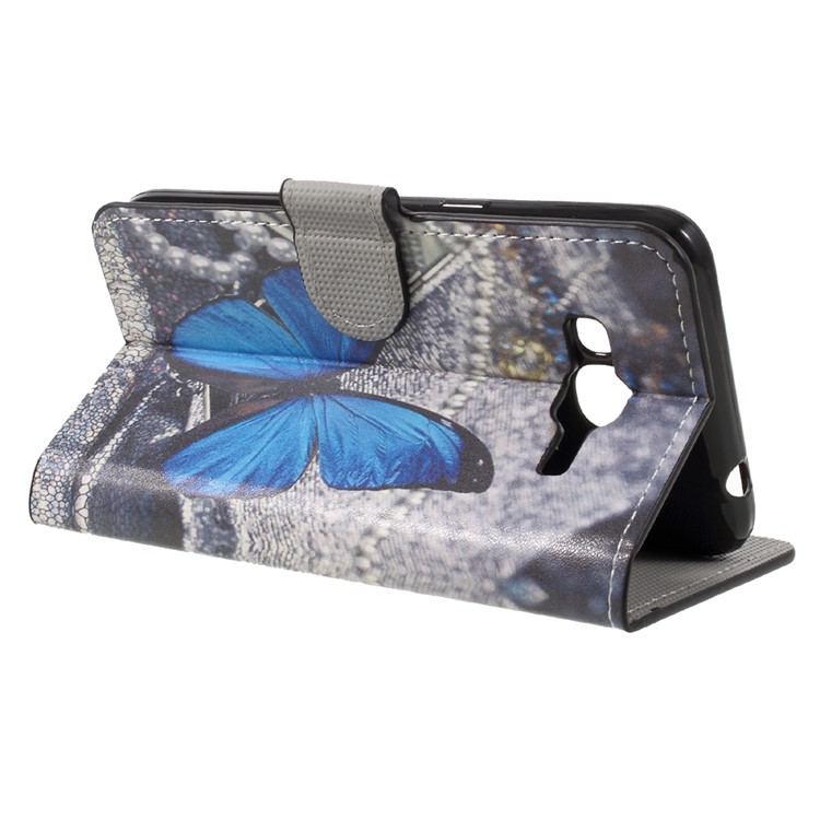 Patterned Leather Wallet Stand Cover for Samsung Galaxy J2 Prime / Grand Prime Plus - Blue Butterfly-5