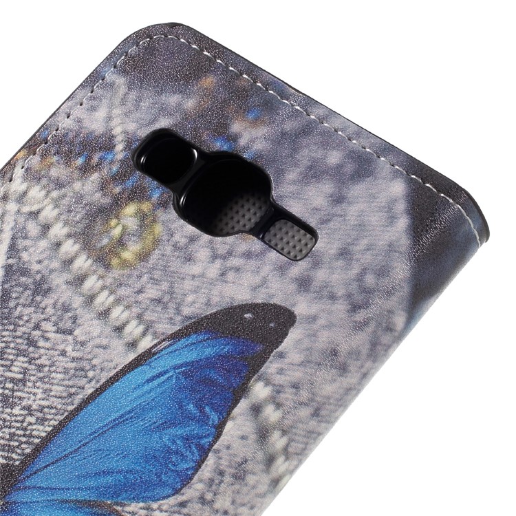 Patterned Leather Wallet Stand Cover for Samsung Galaxy J2 Prime / Grand Prime Plus - Blue Butterfly-8