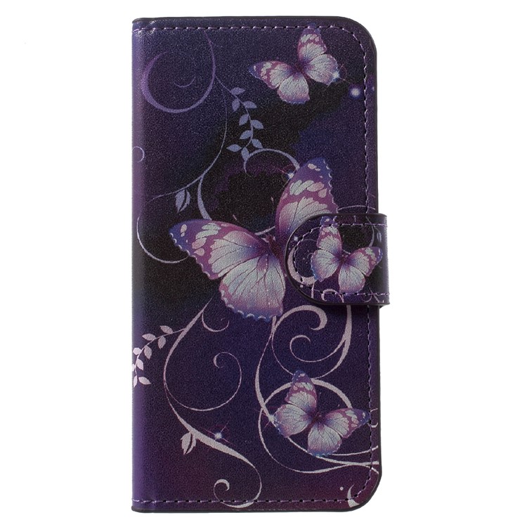 Patterned Leather Wallet Stand Cover for Samsung Galaxy A3 (2017) - Purple Butterfly-2