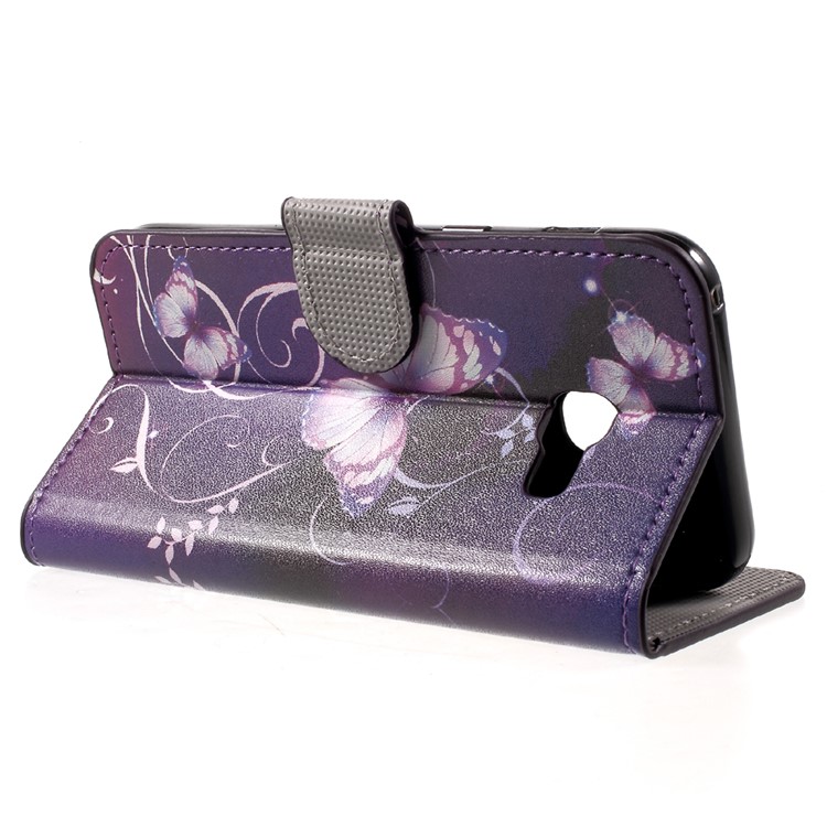 Patterned Leather Wallet Stand Cover for Samsung Galaxy A3 (2017) - Purple Butterfly-4