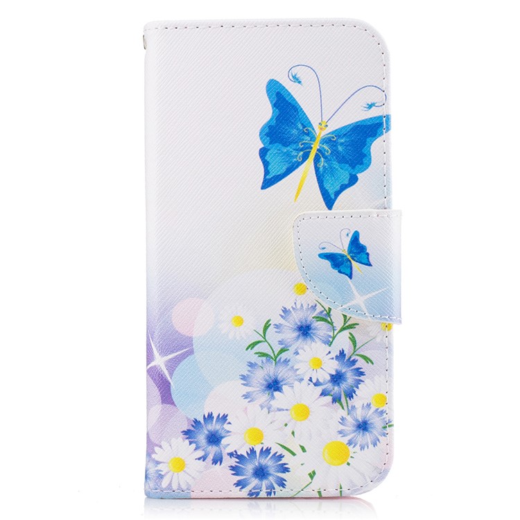 For Samsung Galaxy A5 (2017) Patterned Leather Wallet Mobile Stand Case - Flowers and Blue Butterflies-2