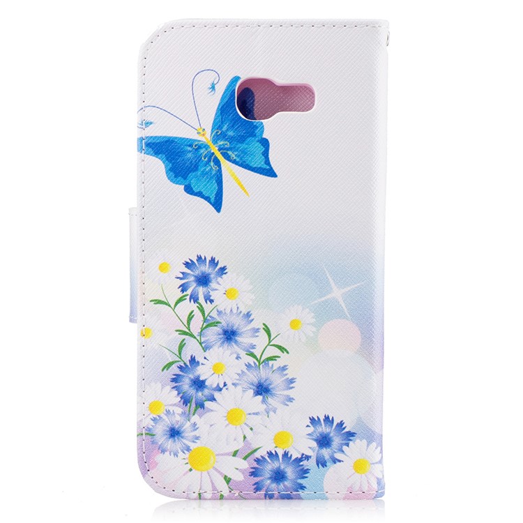 For Samsung Galaxy A5 (2017) Patterned Leather Wallet Mobile Stand Case - Flowers and Blue Butterflies-3