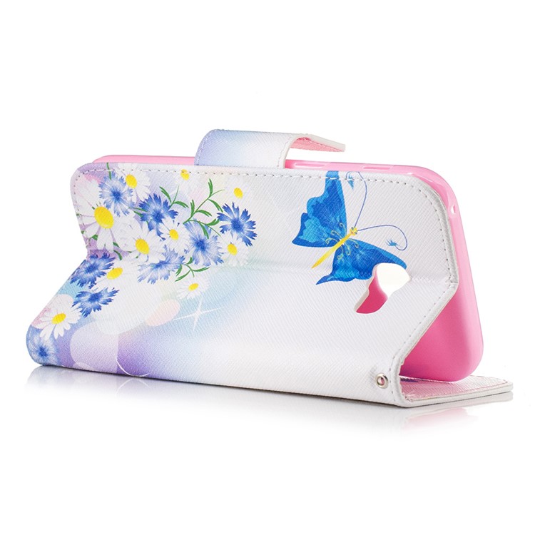 For Samsung Galaxy A5 (2017) Patterned Leather Wallet Mobile Stand Case - Flowers and Blue Butterflies-4