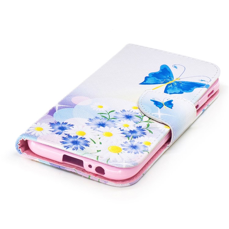 For Samsung Galaxy A5 (2017) Patterned Leather Wallet Mobile Stand Case - Flowers and Blue Butterflies-6