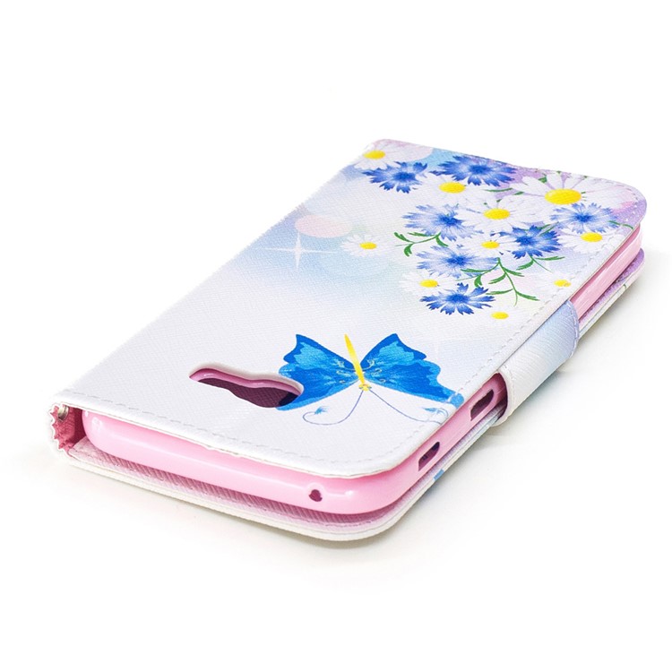 For Samsung Galaxy A5 (2017) Patterned Leather Wallet Mobile Stand Case - Flowers and Blue Butterflies-7