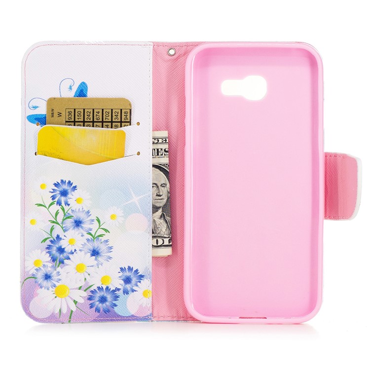 For Samsung Galaxy A5 (2017) Patterned Leather Wallet Mobile Stand Case - Flowers and Blue Butterflies-8