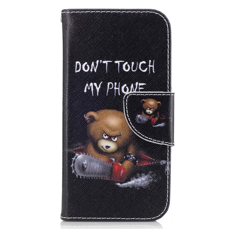 Patterned Leather Wallet Flip Cover for Samsung Galaxy A3 (2017) - Angry Bear and Warning Words-2