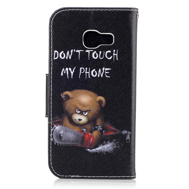 Patterned Leather Wallet Flip Cover for Samsung Galaxy A3 (2017) - Angry Bear and Warning Words-3