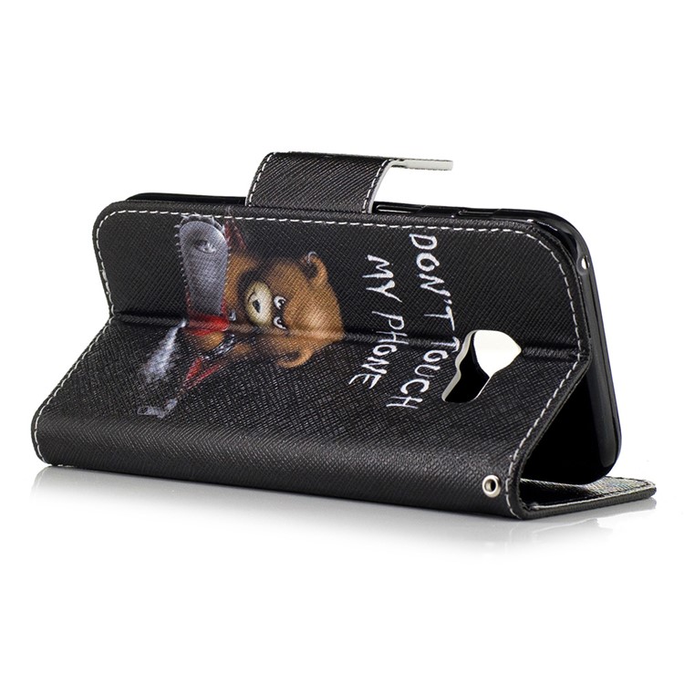 Patterned Leather Wallet Flip Cover for Samsung Galaxy A3 (2017) - Angry Bear and Warning Words-4