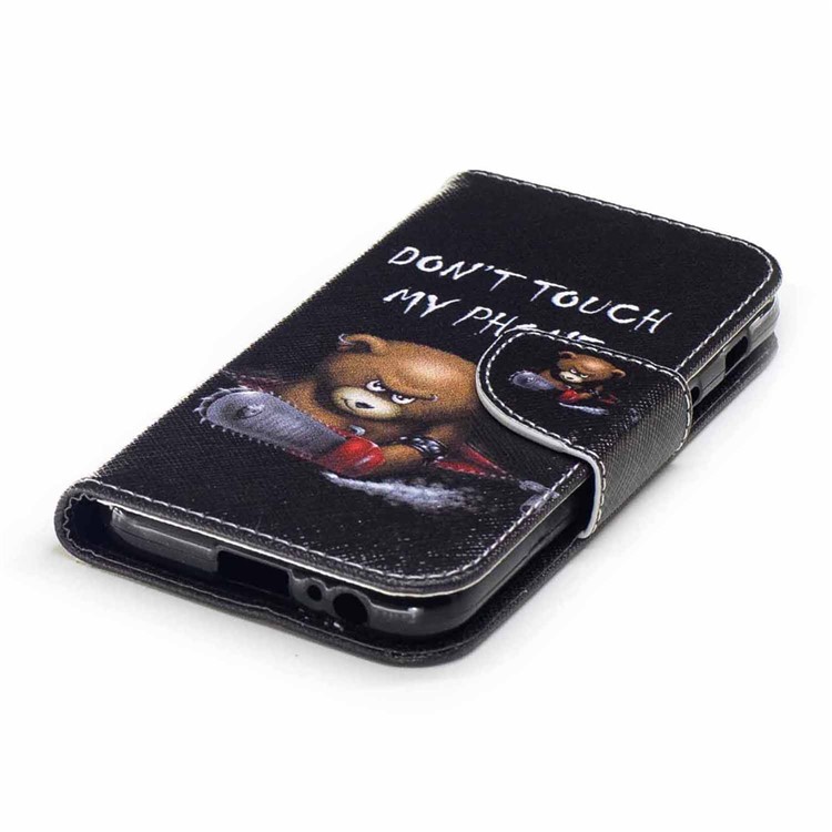Patterned Leather Wallet Flip Cover for Samsung Galaxy A3 (2017) - Angry Bear and Warning Words-6