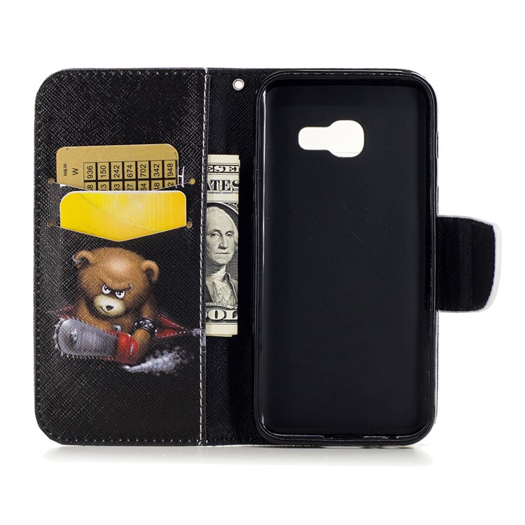 Patterned Leather Wallet Flip Cover for Samsung Galaxy A3 (2017) - Angry Bear and Warning Words-8