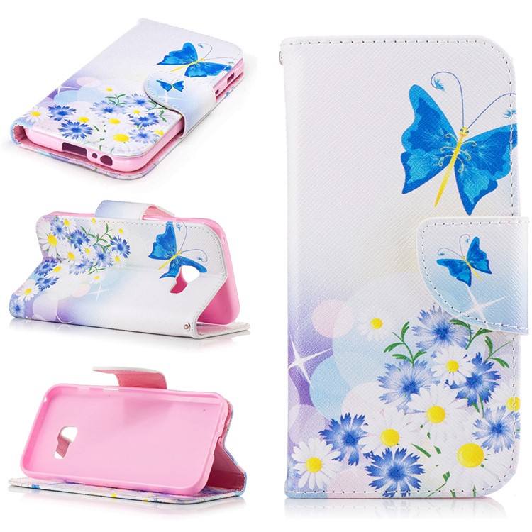 

Patterned Leather Stand Phone Casing for Samsung Galaxy A3 (2017) - Blue Butterfly and Daisy Flower