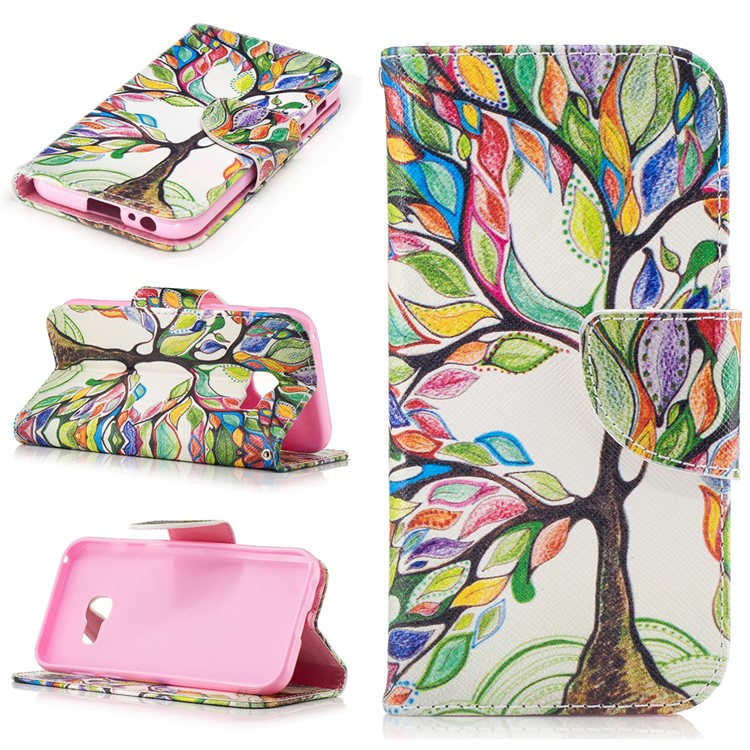Patterned Leather Stand Cover Casing for Samsung Galaxy A3 (2017) - Colored Tree-1