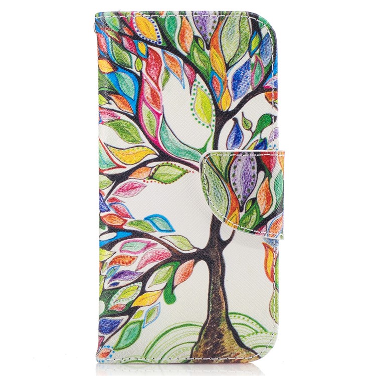 Patterned Leather Stand Cover Casing for Samsung Galaxy A3 (2017) - Colored Tree-2
