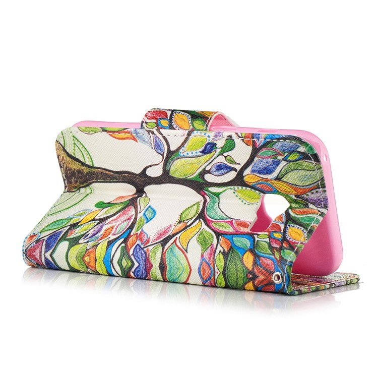 Patterned Leather Stand Cover Casing for Samsung Galaxy A3 (2017) - Colored Tree-4