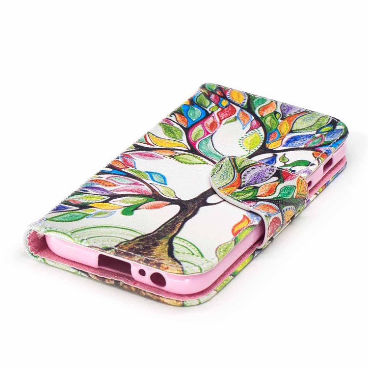 Patterned Leather Stand Cover Casing for Samsung Galaxy A3 (2017) - Colored Tree-6