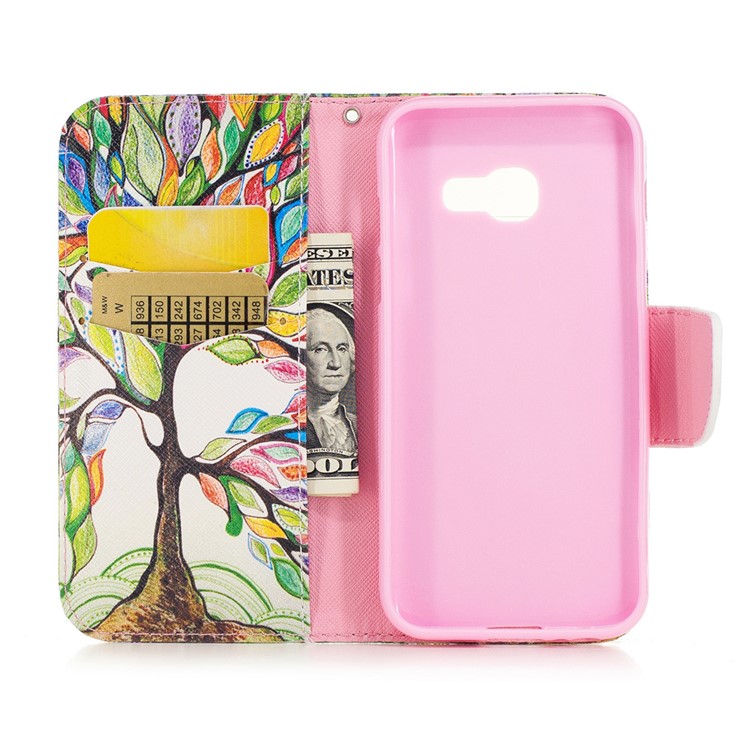 Patterned Leather Stand Cover Casing for Samsung Galaxy A3 (2017) - Colored Tree-8