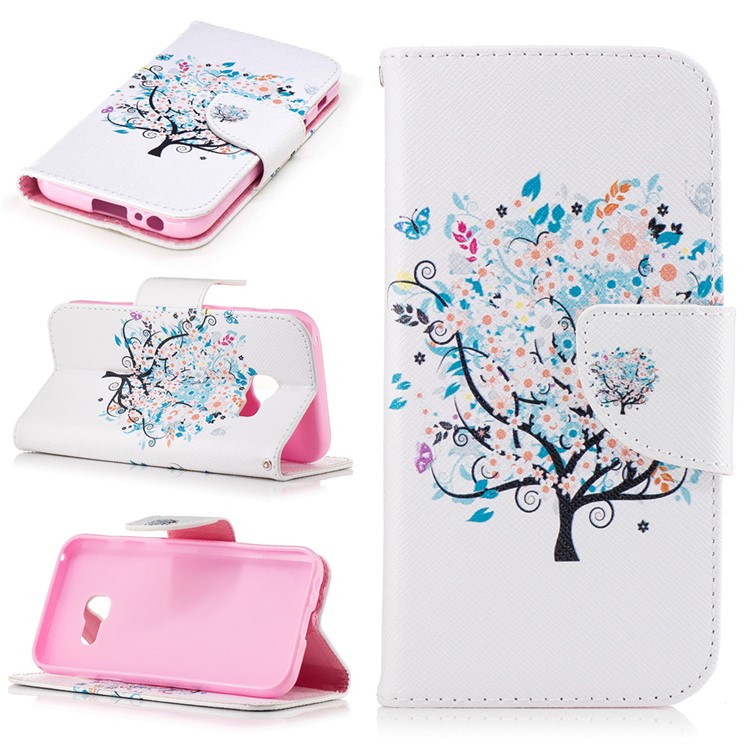 

Patterned Leather Wallet Case Mobile Accessory for Samsung Galaxy A3 (2017) - Blooming Flower Tree