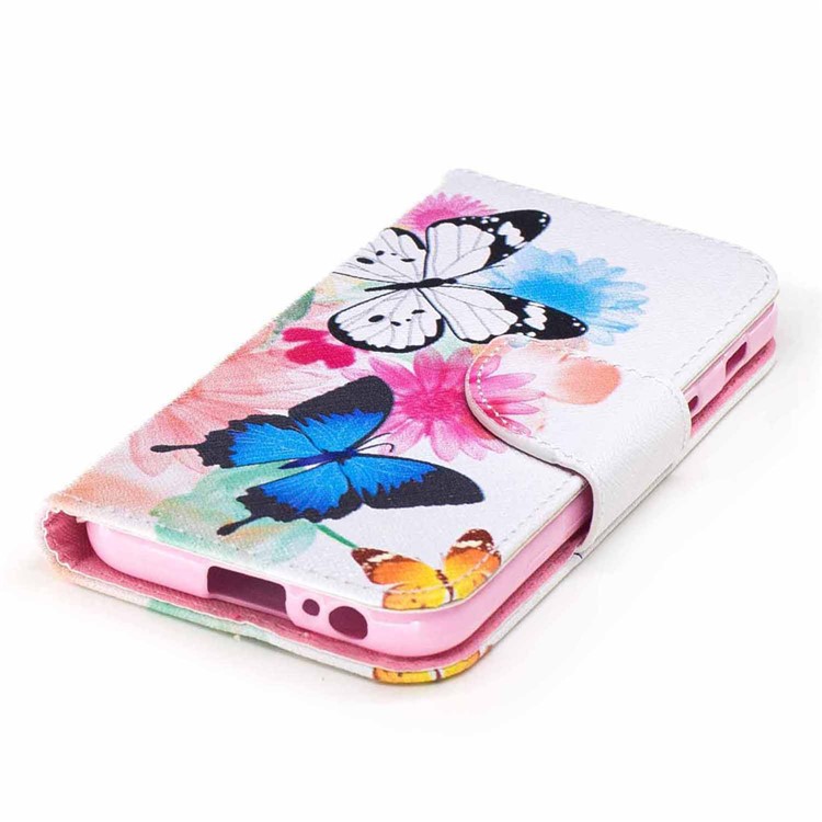 Patterned Leather Wallet Cover Protector for Samsung Galaxy A3 (2017) - Colorized Flowers and Butterflies-6