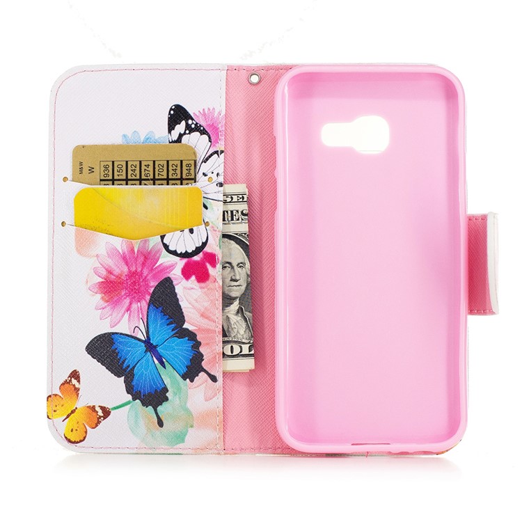 Patterned Leather Wallet Cover Protector for Samsung Galaxy A3 (2017) - Colorized Flowers and Butterflies-8