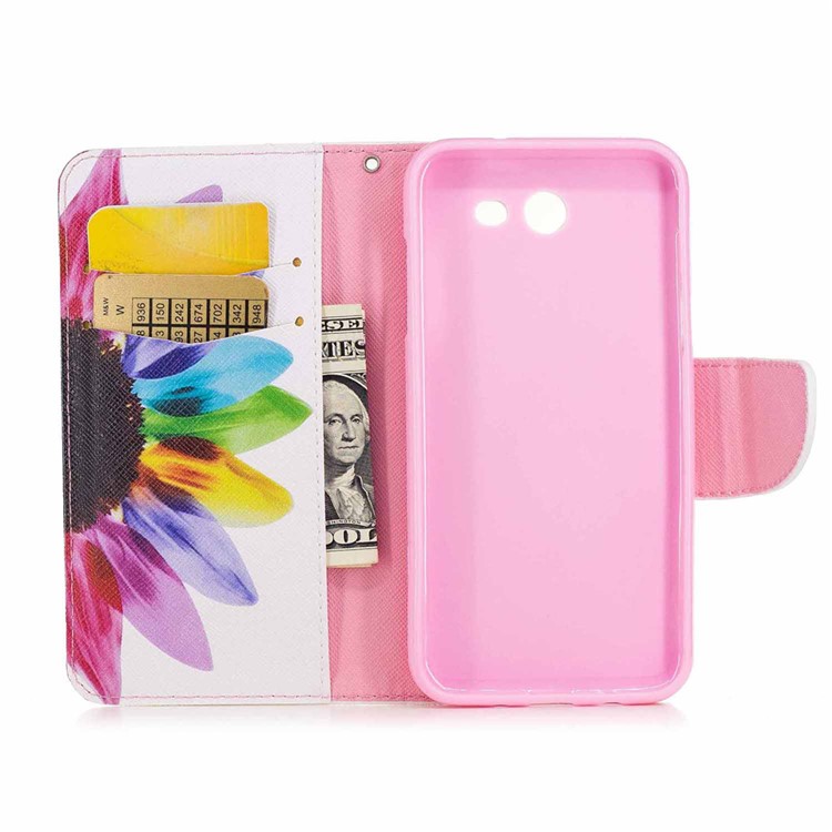Patterned Leather Wallet Phone Shell for Samsung Galaxy J3 (2017) - Colorful Sunflower-9