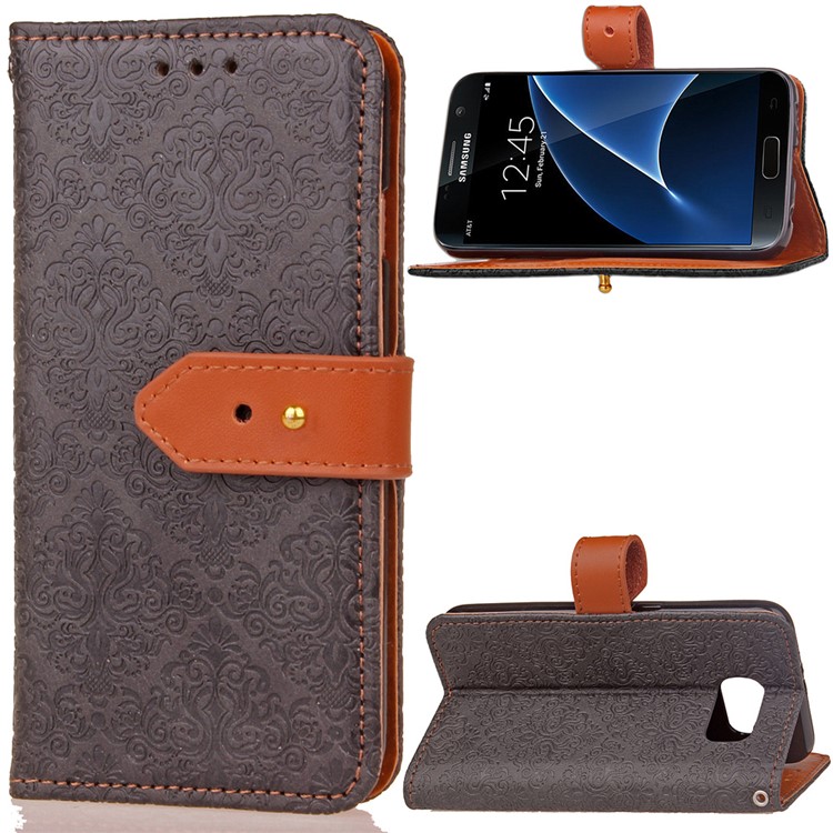 Embossed Damask Pattern PU Leather Wallet Case for Samsung Galaxy S7 G930 - Black-1