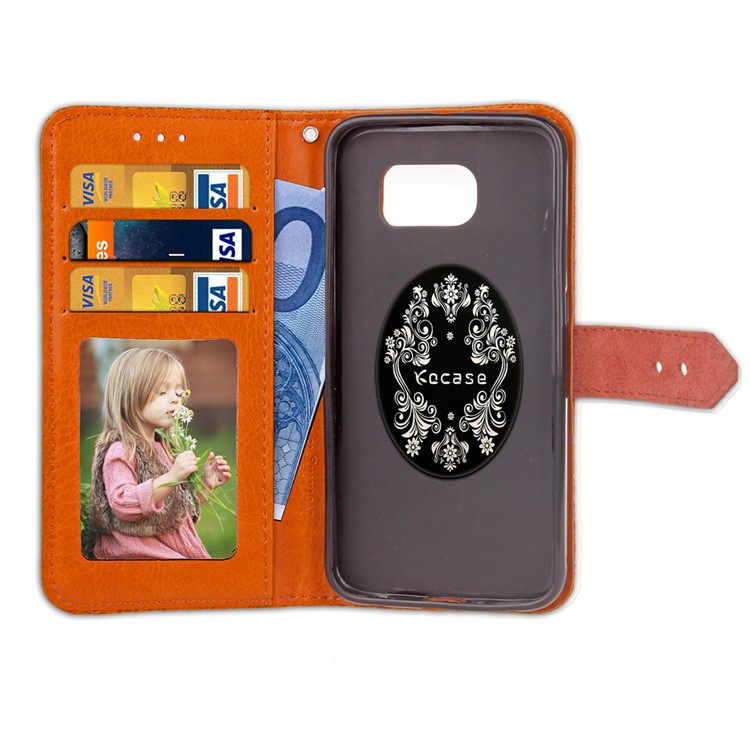 Embossed Damask Pattern PU Leather Wallet Case for Samsung Galaxy S7 G930 - Black-7