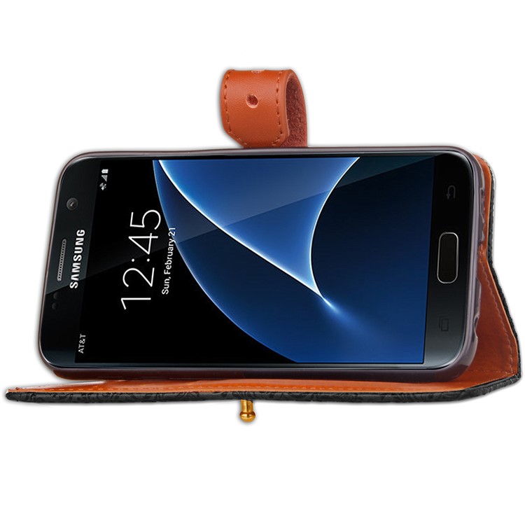 Embossed Damask Pattern PU Leather Wallet Case for Samsung Galaxy S7 G930 - Black-8