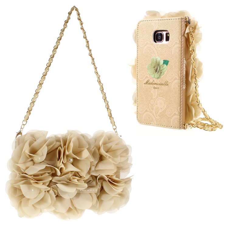 For Samsung Galaxy S7 Edge G935 Chiffon Flower Rose Handbag Chain Style Leather Wallet Phone Case-1
