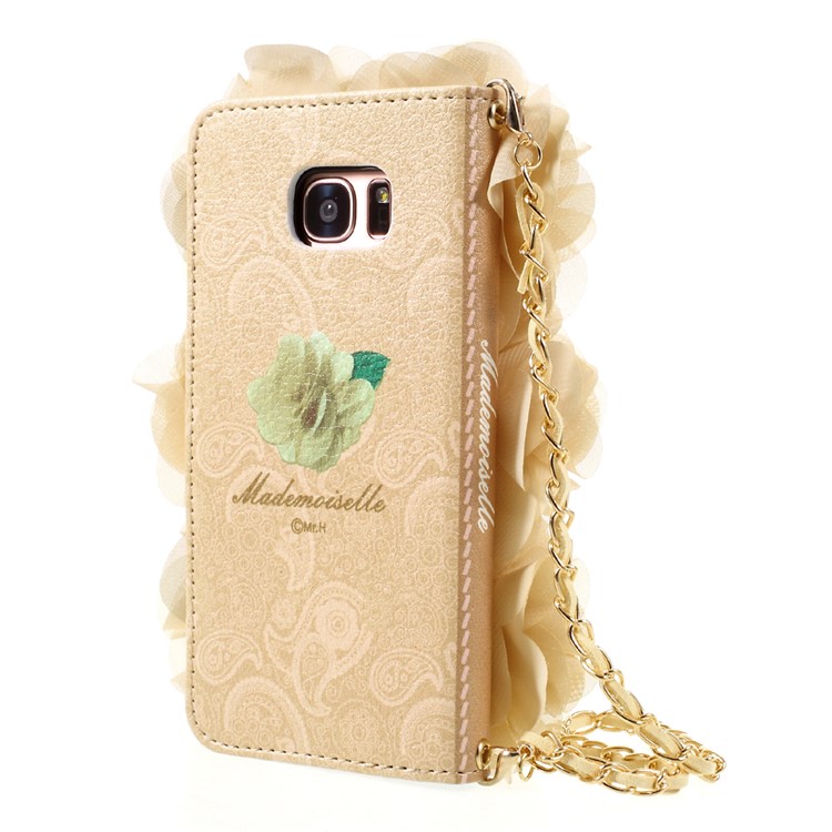 For Samsung Galaxy S7 Edge G935 Chiffon Flower Rose Handbag Chain Style Leather Wallet Phone Case-4