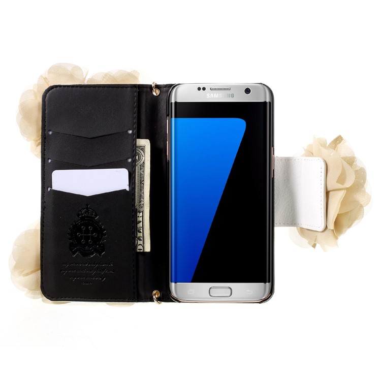 For Samsung Galaxy S7 Edge G935 Chiffon Flower Rose Handbag Chain Style Leather Wallet Phone Case-5