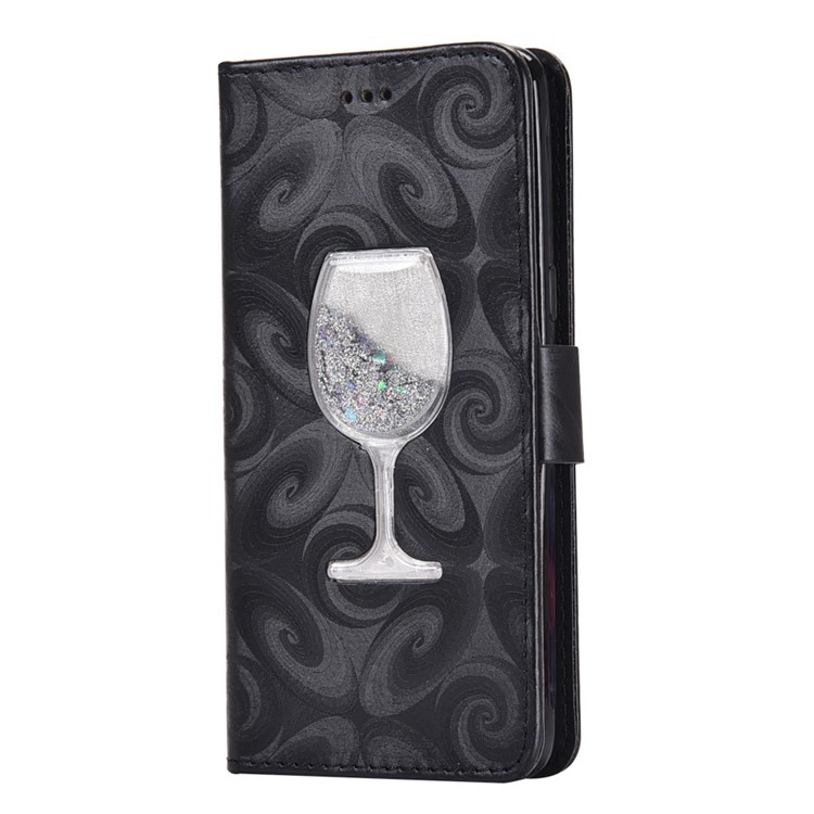 Spiral Texture Wineglass Quick Sand Leather Wallet Phone Case for Samsung Galaxy J5 (2016) SM-J510 - Black-2