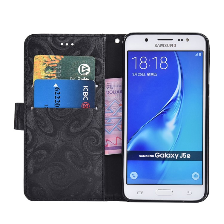 Spiral Texture Wineglass Quick Sand Leather Wallet Phone Case for Samsung Galaxy J5 (2016) SM-J510 - Black-5