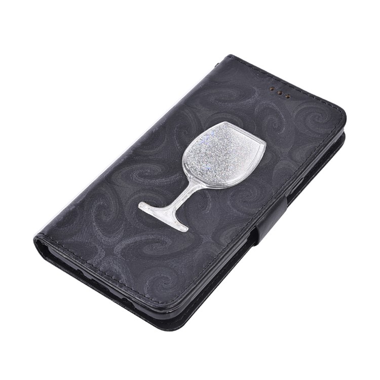 Spiral Texture Wineglass Quick Sand Leather Wallet Phone Case for Samsung Galaxy J5 (2016) SM-J510 - Black-7