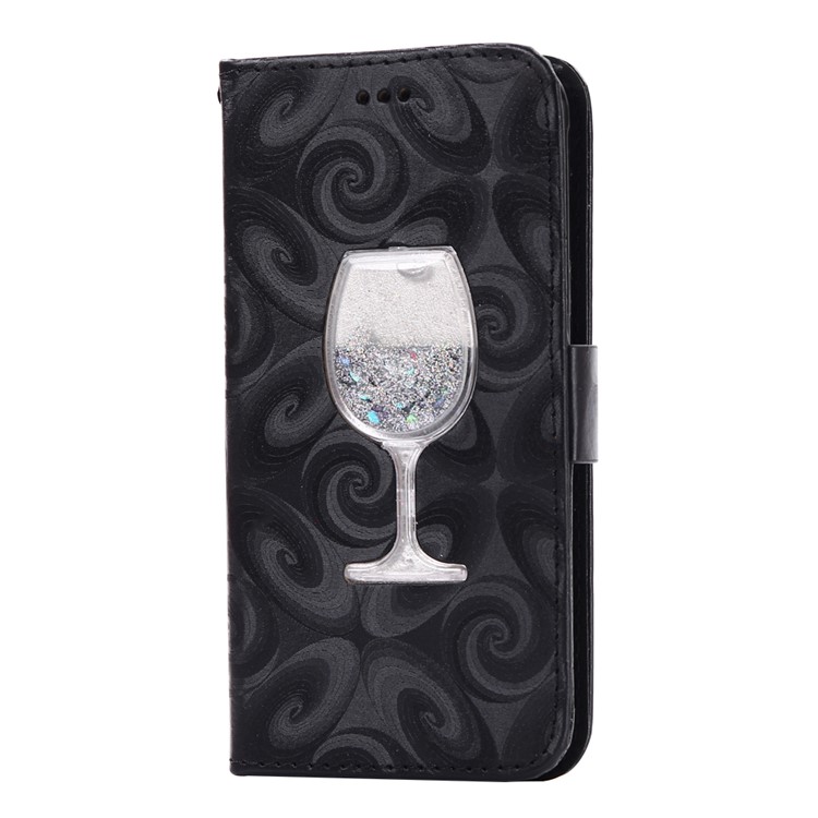 Spiral Texture Wineglass Quick Sand Leather Wallet Mobile Case for Samsung Galaxy J3 (2016) / J3 - Black-1