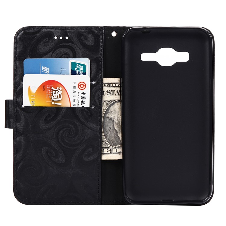 Spiral Texture Wineglass Quick Sand Leather Wallet Mobile Case for Samsung Galaxy J3 (2016) / J3 - Black-3