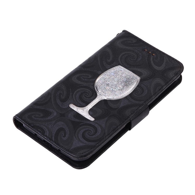 Spiral Texture Wineglass Quick Sand Leather Wallet Mobile Case for Samsung Galaxy J3 (2016) / J3 - Black-5