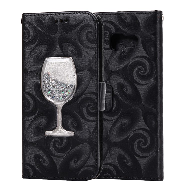 Spiral Texture Wineglass Quick Sand Leather Wallet Case for Samsung Galaxy A3 SM-A310F (2016) - Black-1