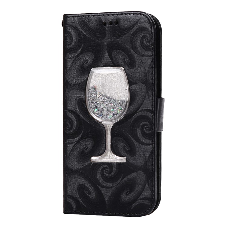 Spiral Texture Wineglass Quick Sand Leather Wallet Case for Samsung Galaxy A3 SM-A310F (2016) - Black-2