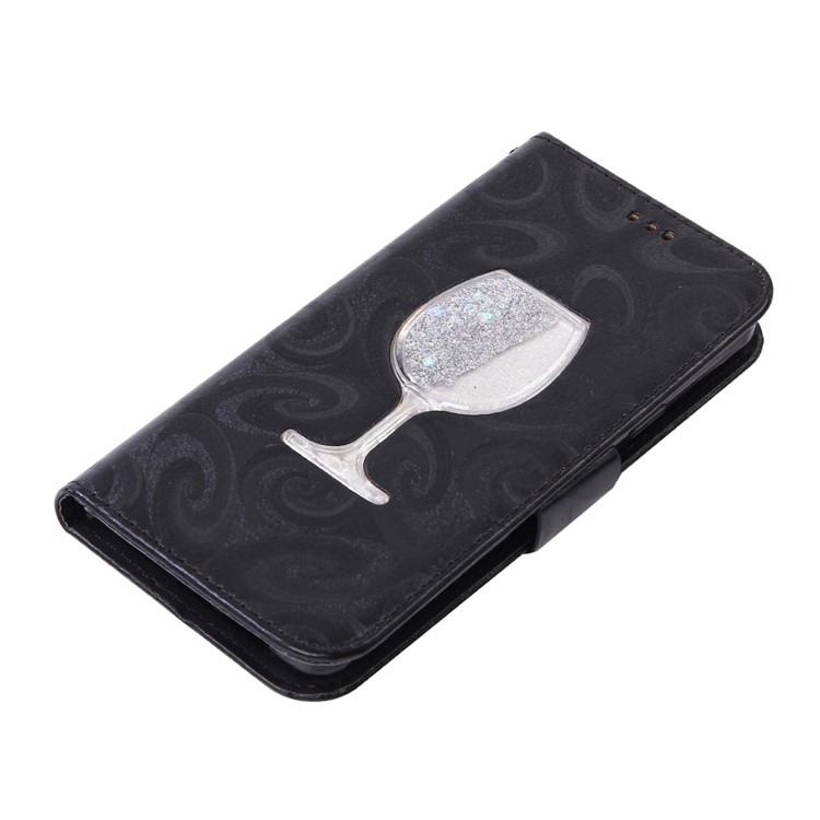 Spiral Texture Wineglass Quick Sand Leather Wallet Case for Samsung Galaxy A3 SM-A310F (2016) - Black-6